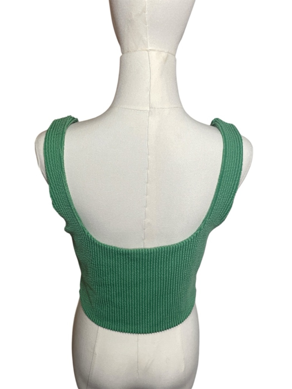 Green Ribbed Knit Cropped Tank - Picture 3 of 5